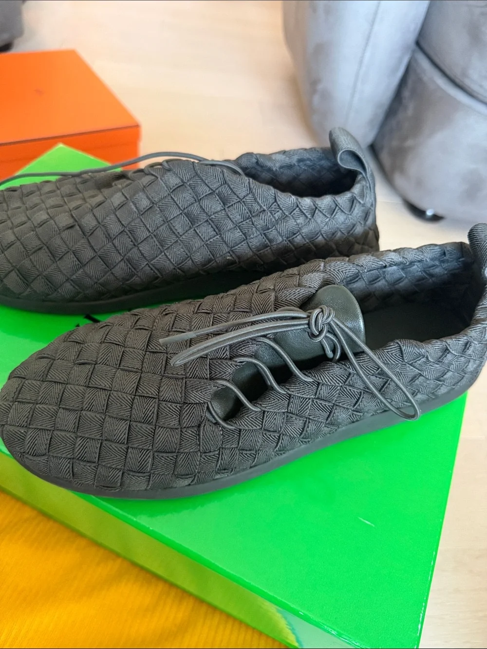 Bottega Veneta Black Intrecciato Woven Leather Slip-On Sneakers